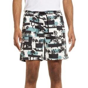 NEW Nordstrom 2022 Print Elastic Waist Shorts Teal Surfs Collage Size Large NWOT